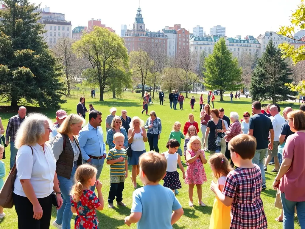 A community gathering where TCHOCK' EVENTS SONORISATION is providing sound support, with people of all ages enjoying the event and interacting with each other.