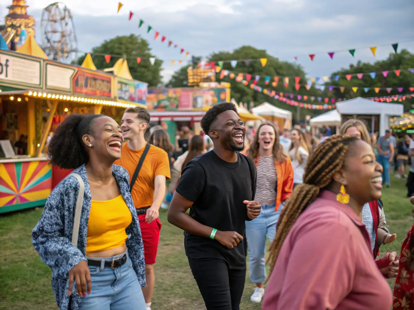 A photograph of a diverse group of people enjoying a cultural event, highlighting the inclusive environment fostered by TCHOCK' EVENTS SONORISATION's support.